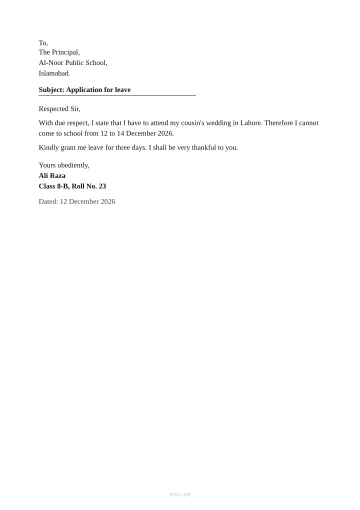 Leave application for school