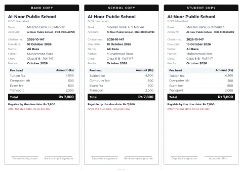 Fee challan: a design example