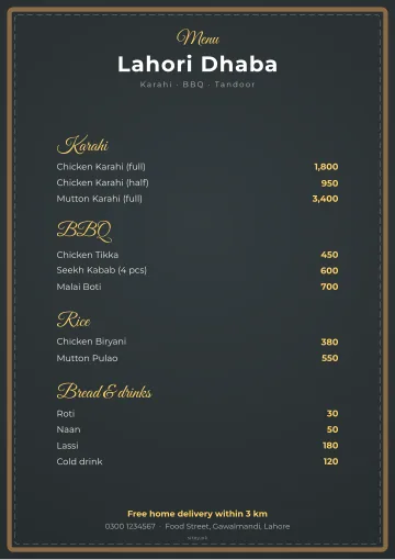 Chalkboard menu card design