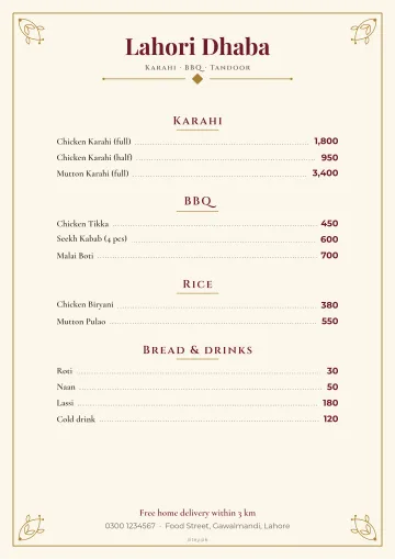Free menu card maker