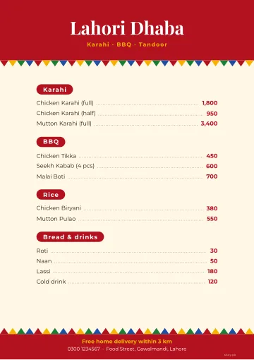 Desi dhaba menu card design