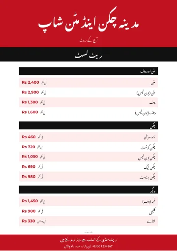 ریٹ لسٹ: ڈیزائن کی مثال